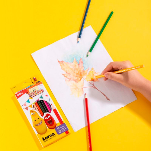 Карандаши цветные Deli  "Larva", 12 цветов, картон