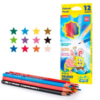 Карандаши цветные Deli "SpongeBob", 12 цветов, дерево, картон