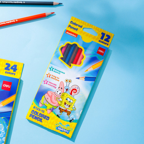 Карандаши цветные Deli "SpongeBob", 12 цветов, дерево, картон