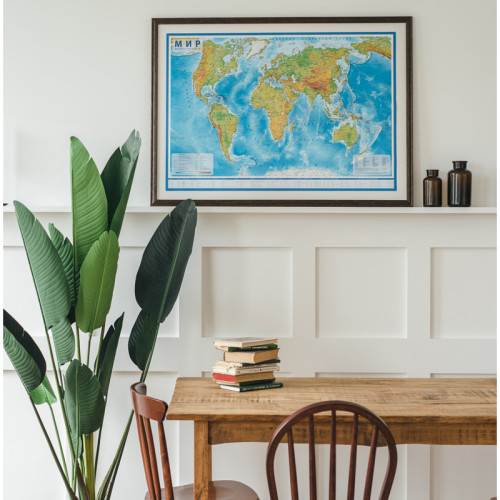 Карта Мира физическая Globen, 1:25 млн., 1200х780 мм, интерактивная, с ламинацией, европодвес