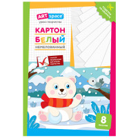 Картон белый ArtSpace "Мишка" немелованный, 8 листов, в папке