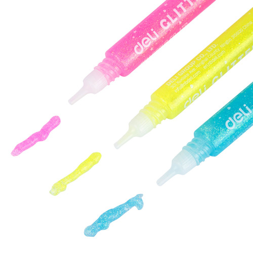 Клей-гель DELI "Explora" с блестками, 3 шт по 12 мл, неон, в блистере
