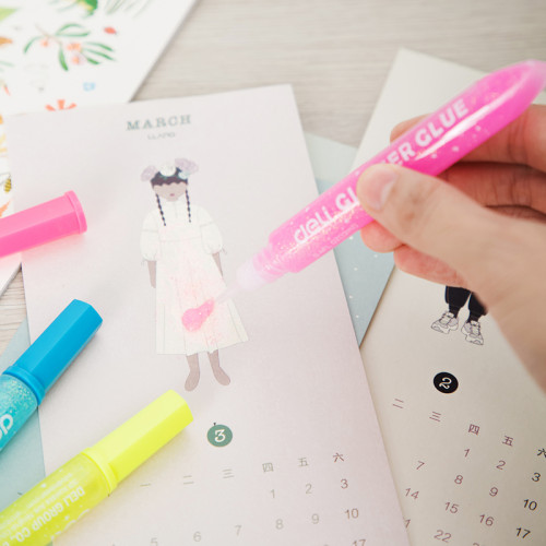 Клей-гель DELI "Explora" с блестками, 3 шт по 12 мл, неон, в блистере