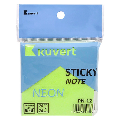 Клейкие листики KUVERT "Sticky" 76 х 76 мм, неон-зеленый, 100 листов