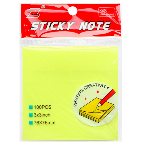 Клейкие листики KUVERT "Sticky" 76 х 76 мм, неон-желтый, 100 листов