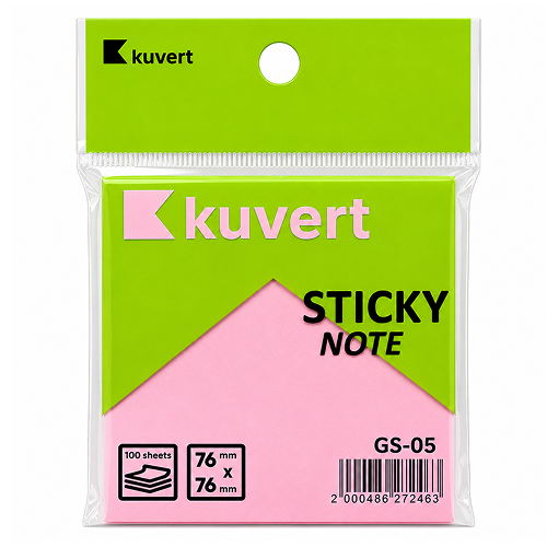 Клейкие листики KUVERT "Sticky" 76 х 76 мм, розовые, 100 листов