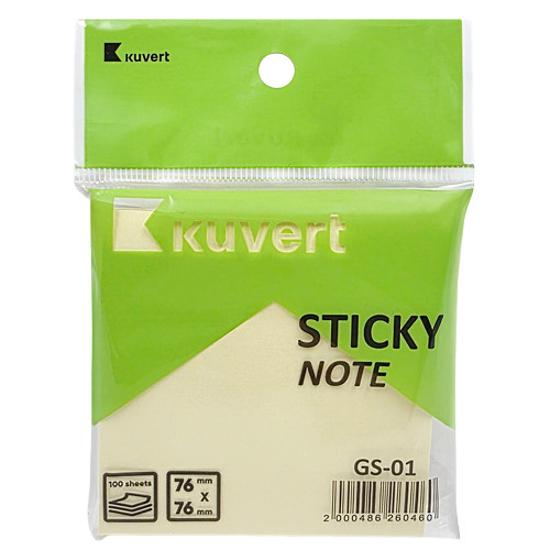 Клейкие листики KUVERT "Sticky" 76 х 76 мм, желтые, 100 листов
