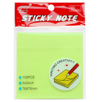 Клейкие листики "Sticky" 76 х 76 мм, неон-зеленый, 100 листов