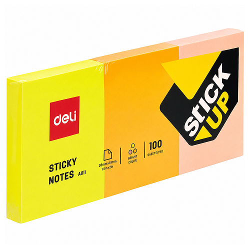 Клейкие листки DELI "Stick Up", 51х38 мм, 3 блока х 100 л, ассорти