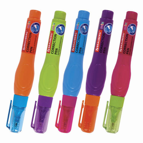 Корректирующая ручка BRAUBERG, 9 мл, металлический наконечник, ассорти