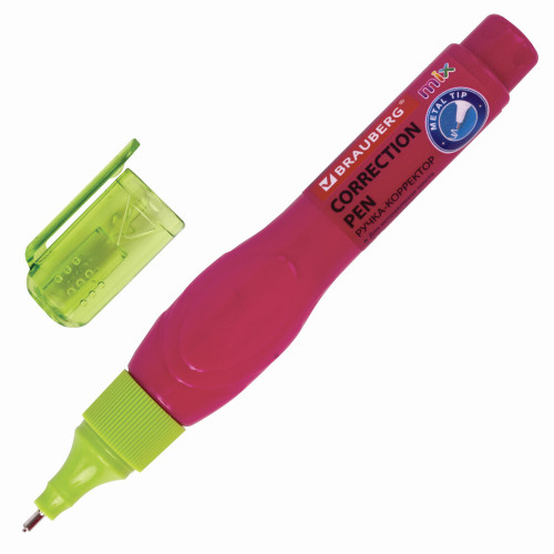 Корректирующая ручка BRAUBERG, 9 мл, металлический наконечник, ассорти