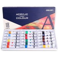 Краски акриловые DELI художественные, глянцевые, 18 цветов по 12 мл., картон