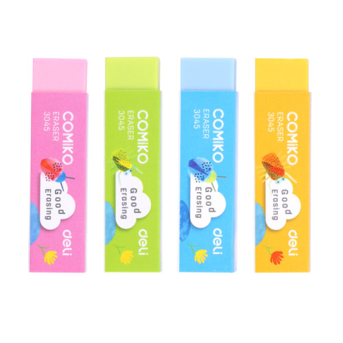 Ластик DELI "Comiko", прямоугольный, ассорти, 60х15х15 мм