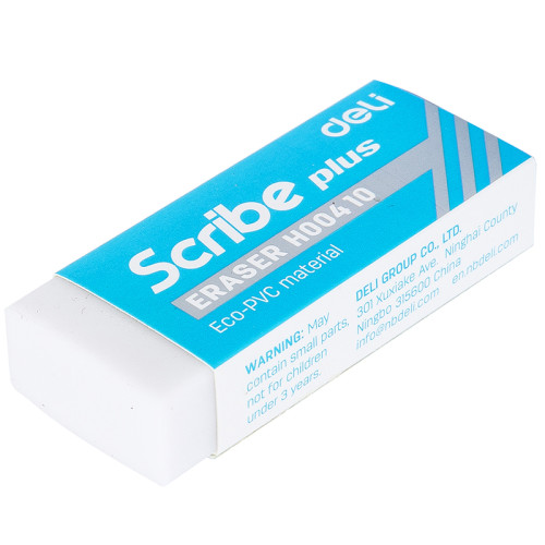 Ластик DELI "Scribe Plus", прямоугольный, белый (60х24х12 мм)