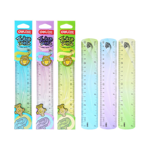Линейка DELI "Flexible" 20 см, гибкая, ассорти