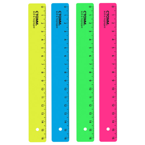 Линейка СТАММ "Neon" 16 см, неоновые цвета