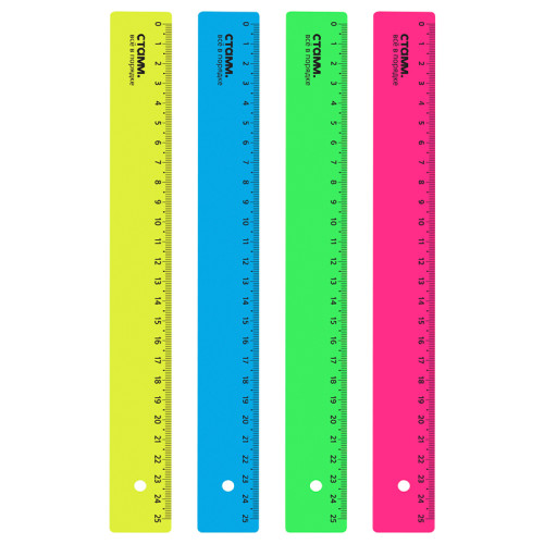 Линейка СТАММ "Neon" 25 см, неоновые цвета