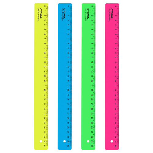 Линейка СТАММ "Neon" 30 см, неоновые цвета