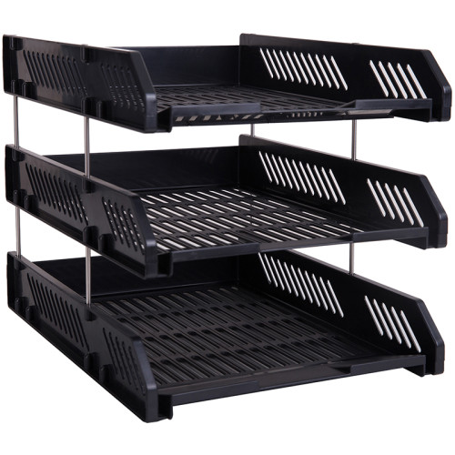 Лоток горизонтальный DELI, 3-х рядный,  пластик, черный