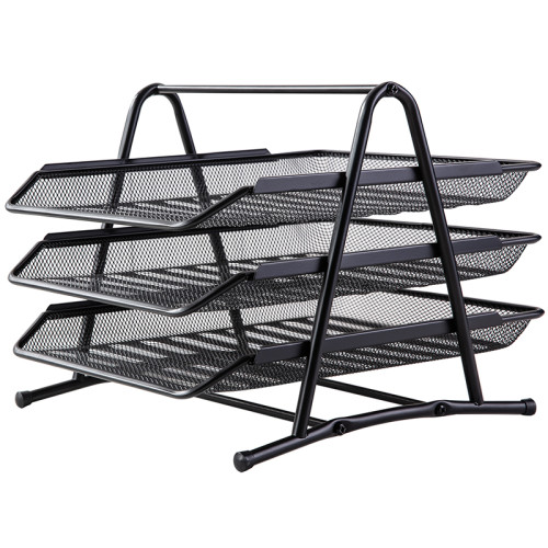 Лоток горизонтальный DELI на 3 отделения, металлический черный