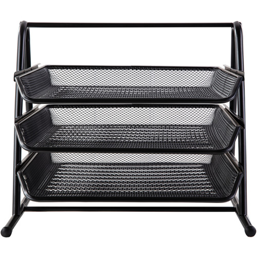 Лоток горизонтальный DELI на 3 отделения, металлический черный