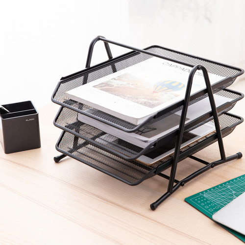 Лоток горизонтальный DELI на 3 отделения, металлический черный