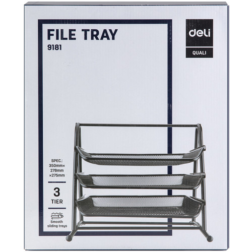 Лоток горизонтальный DELI на 3 отделения, металлический черный