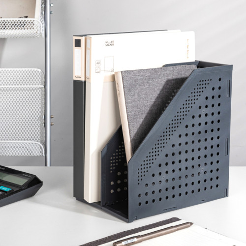 Лоток вертикальный DELI, 2 отделения, складной, темно-серый