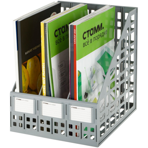 Лоток вертикальный СТАММ, 3 отделения, серый