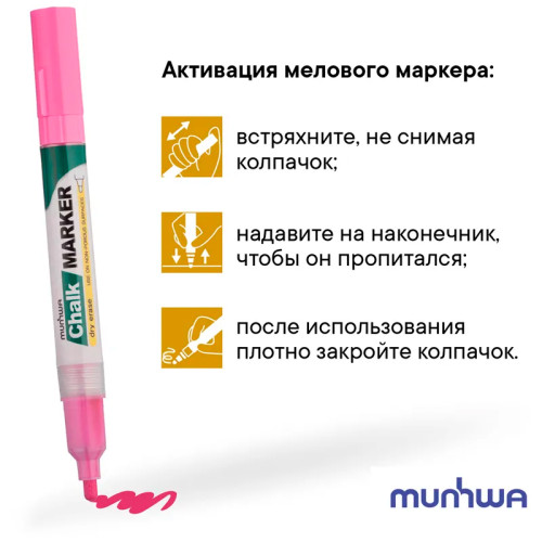 Маркер меловой "MunHwa" Chalk, 3мм, круглый, быстросохнующая основа , розовый, 1шт/уп