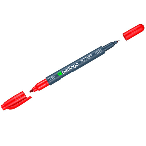 Маркер перманентный BERLINGO "Multiline PE55" двухсторонний, 0,5-1 мм, красный