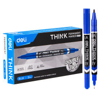 Маркер перманентный DELI "Think" двухсторонний, 0,5-1,0 мм, синий