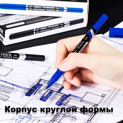 Маркер перманентный DELI "Think" двухсторонний, 0,5-1,0 мм, синий