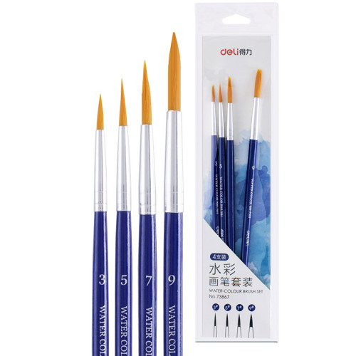 Набор кистей DELI для акварели, нейлон, 4 штуки в уп.,  №3, 5, 7, 9