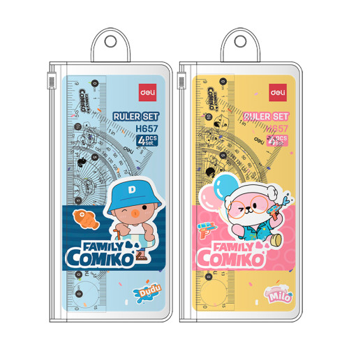 Набор линеек Deli "Comico Family" (угольник 2 шт, линейка 15 см, транспортир)