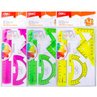 Набор линеек Deli "Pioneer" (треугольник .2 шт, линейка 15 см,транспортир), ассорти