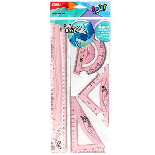 Набор линеек Deli "Twist Me!" (треугольник .2 шт, линейка 30 см,транспортир), тонированный, ассорти