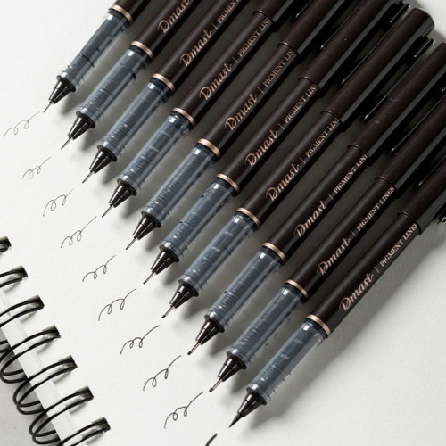 Набор линеров Dmast, 0,15 мм - 0.55 мм, кисть BS, 10 штук в упаковке, черный