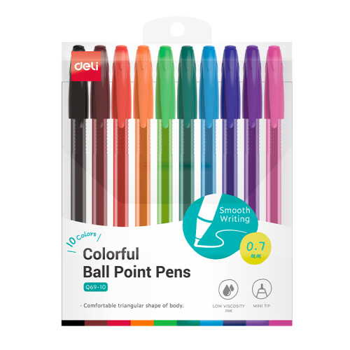 Набор шариковых ручек DELI "Q69" 10 штук, 10 цветов, 0,7 мм, европодвес