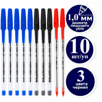 Набор шариковых ручек DELI "Think" Q4, 0,7 мм, 10 шт в еврподвесе, синяя, черная, красная