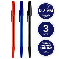 Набор шариковых ручек СТАММ "049", 3 цвета, 0,7 мм, европодвес