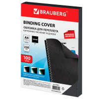 Обложка для переплета BRAUBERG, А4, картон под кожу, 230 гр, черная