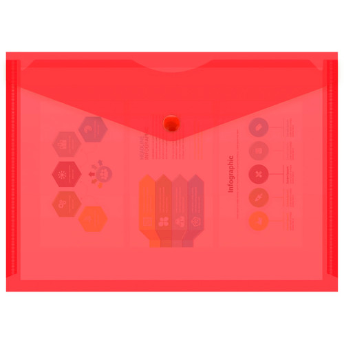 Папка-конверт на кнопке Бюрократ, А5, 180 мкм, красная