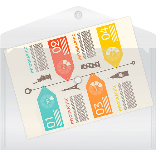 Папка-конверт на кнопке Бюрократ, А5, 180 мкм, прозрачная