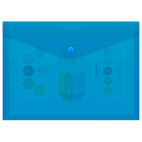 Папка-конверт на кнопке Бюрократ, А5, 180 мкм, синяя