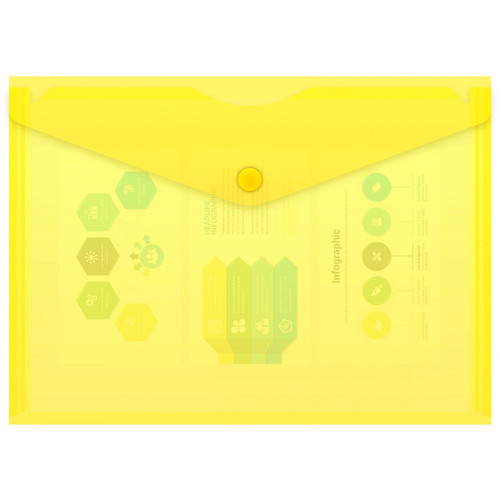 Папка-конверт на кнопке Бюрократ, А5, 180 мкм, желтая