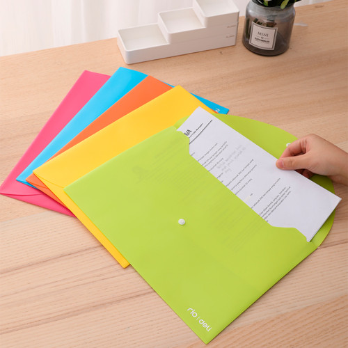 Папка-конверт на кнопке DELI "RIO" однотон, А4, 0,18 мм, ассорти