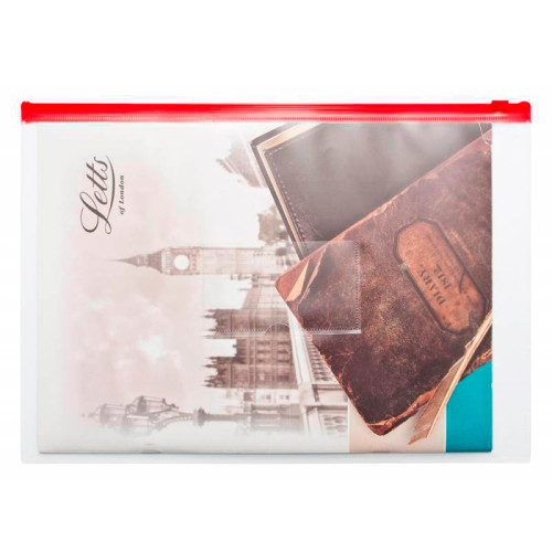 Папка-конверт на молнии Бюрократ, А4+, 150 мкм, карман, полипропилен,  красная