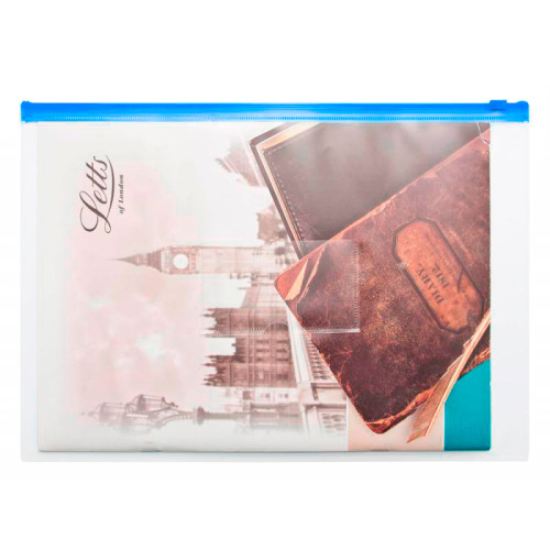 Папка-конверт на молнии Бюрократ, А4+, 150 мкм, карман, полипропилен,  синяя