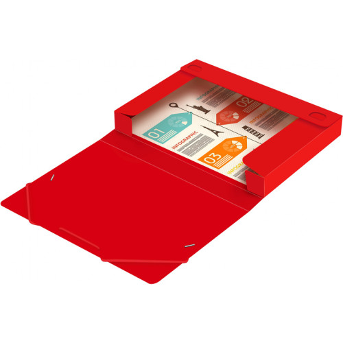 Папка-короб на резинке Бюрократ, А4 пластиковая, 700 мкм, корешок 40 мм., красная